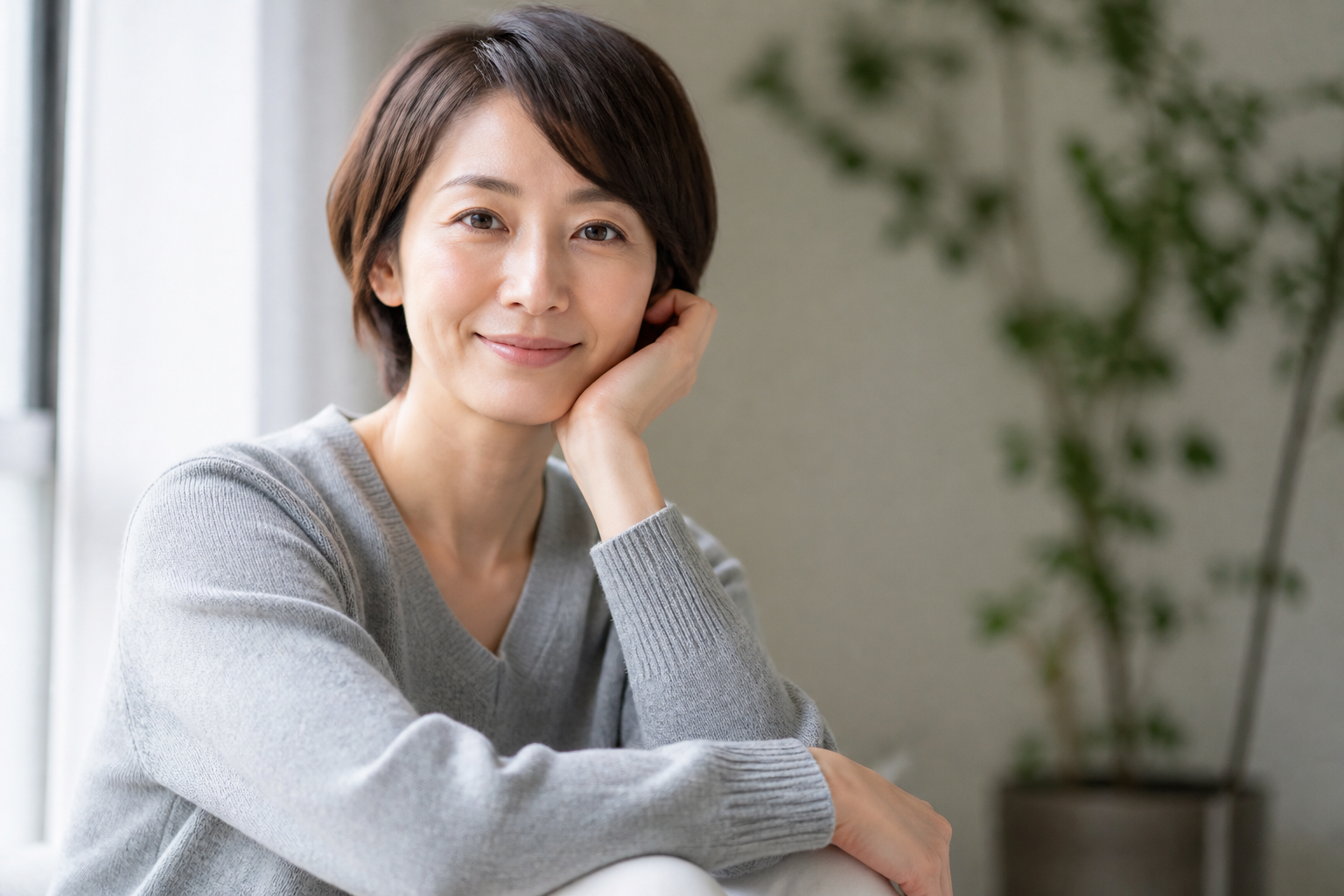 自然光とシンプルな背景で仕上げた良いポートレート